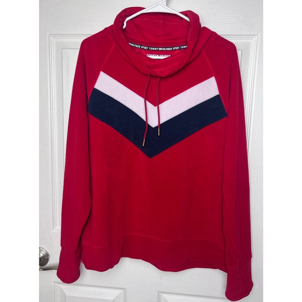 Tommy Hilfiger Sport Red Fleece Pullover Sweatshirt Navy Long Sleeve